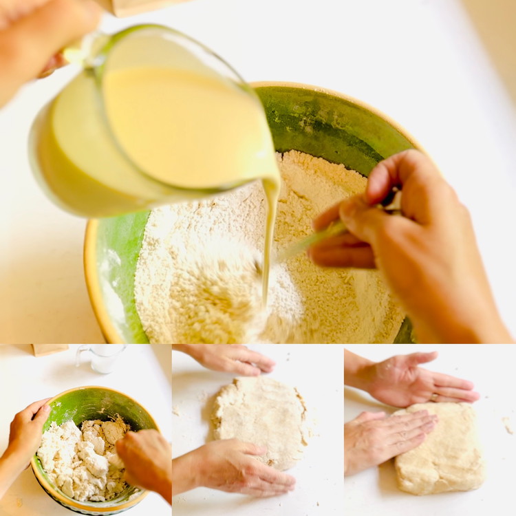 Image of Discard the fork and use your hand to gently press the dough together. Avoid “kneading” the dough, you just want to turn and press until the flour is absorbed. If it is still very loose you may add a couple...