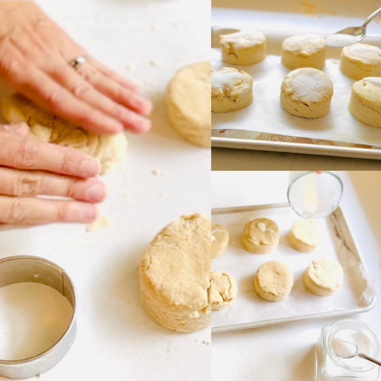 Image of Brush the tops of each scone with a drop of heavy cream and sprinkle with a spoon of sugar.