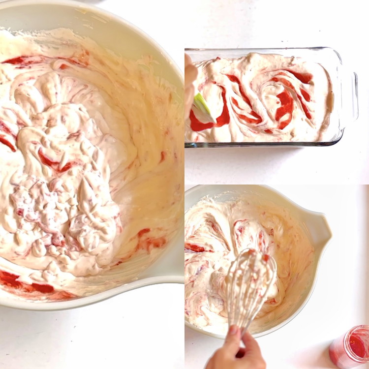 Image of Fold whipped cream gently into milk and jam mixture until mostly combined.  Pour in additional jam and swirl lightly to create streaks of jam.