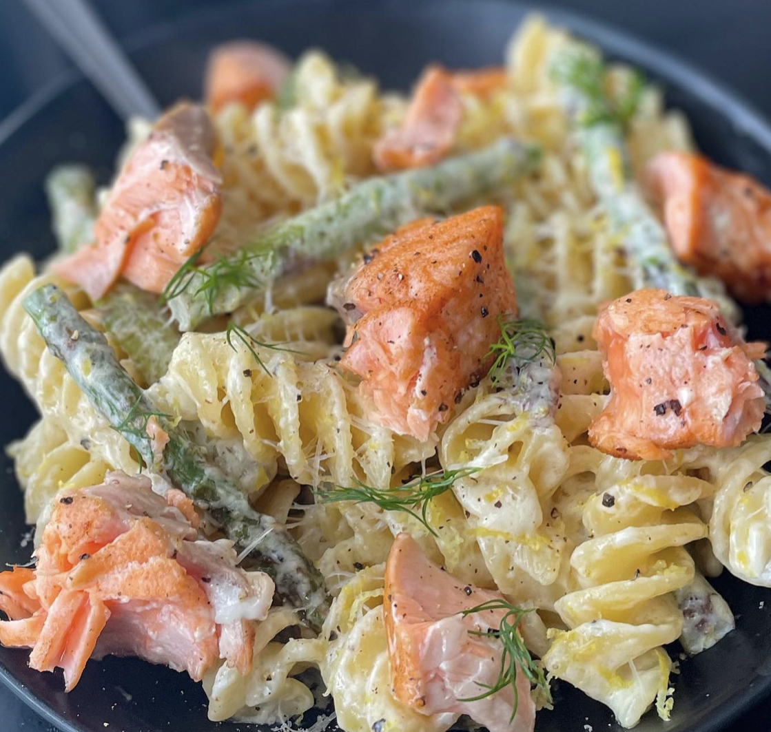 Image of Creamy lemon pasta with asparagus and Ora King Salmon