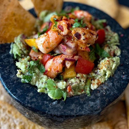 Image of Classic guacamole with Zesty Black Tiger Shrimp and Mango Salsa 
