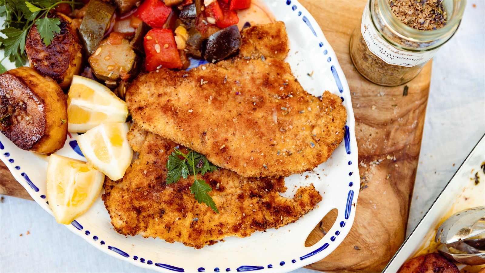 Image of Chicken Schnitzel with French Lavender Salt Crumb