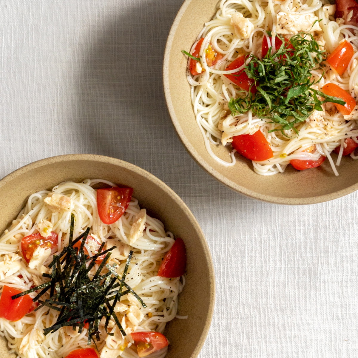 Recette somen, tomates fraîches et thon