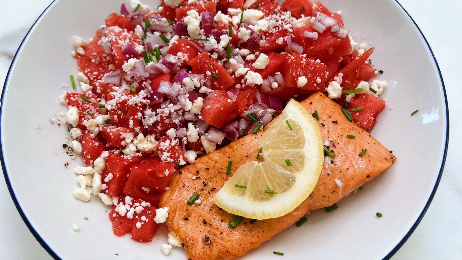 Image of Grilled Sockeye with Watermelon Feta Salad