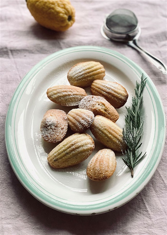 Image of Madeleine cakes with fresh rosemary