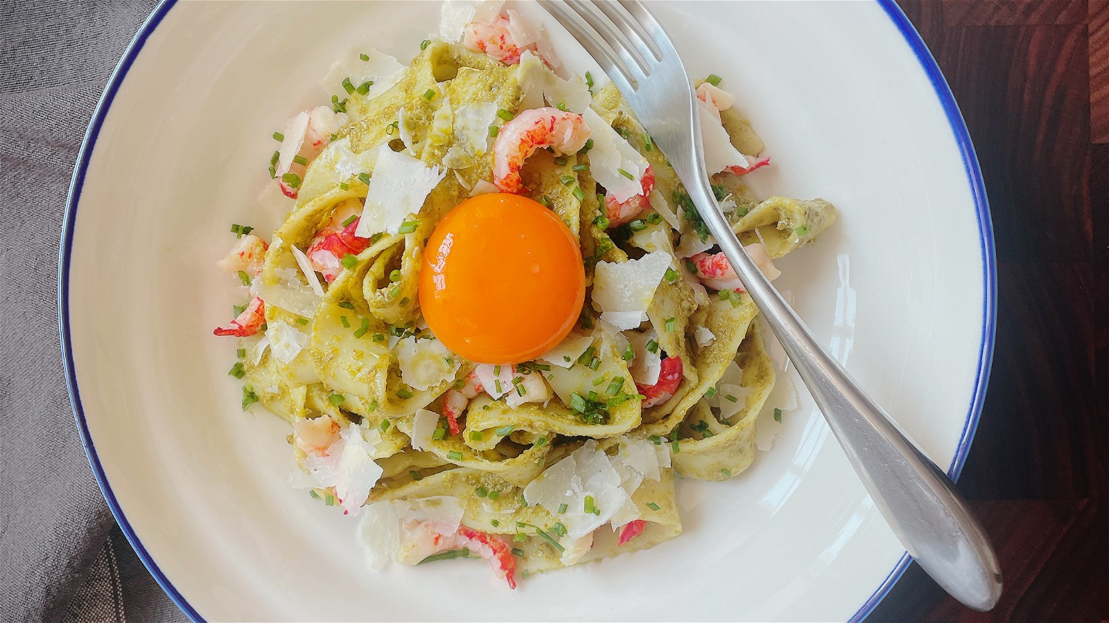 Image of Pappardelle Pasta With Crayfish, Pesto, Chives And Parmesan