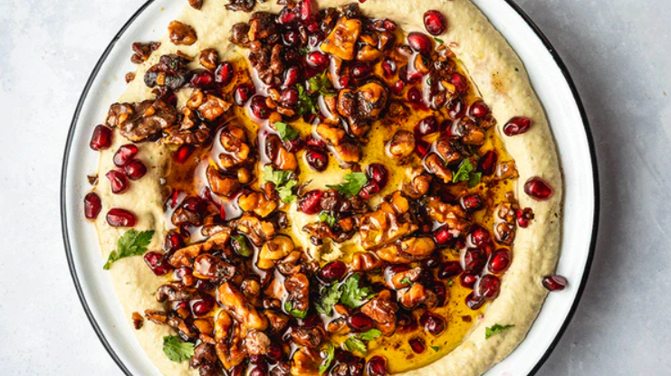 Image of Baba Ghanoush with Fried Walnuts & Pomegranate Seeds