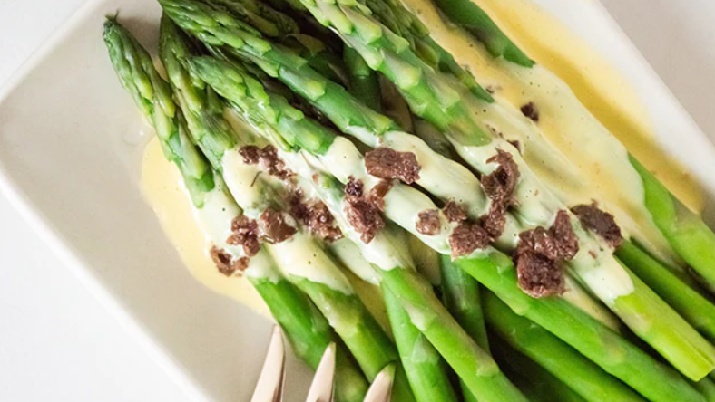 Image of Olive Oil Hollandaise and Asparagus