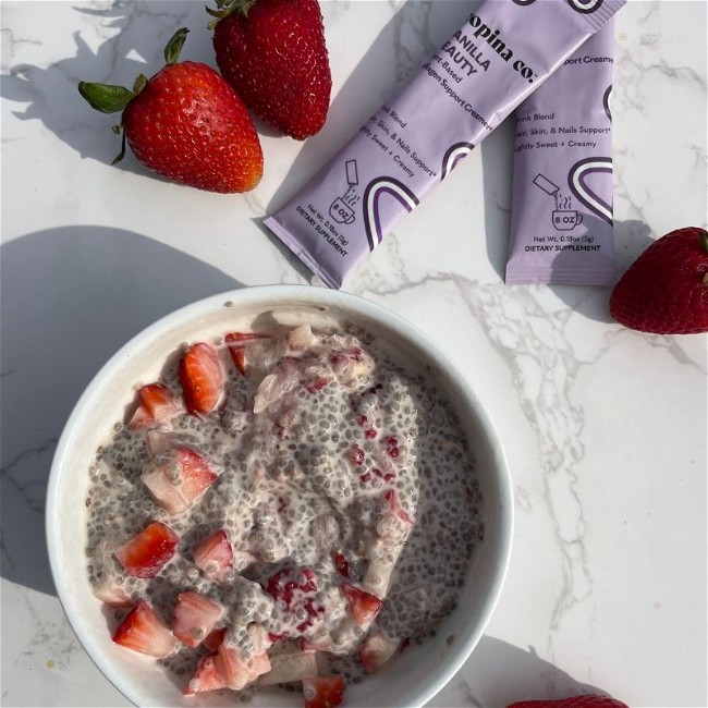Image of Collagen-Boosting Strawberries n' Cream Chia Pudding 