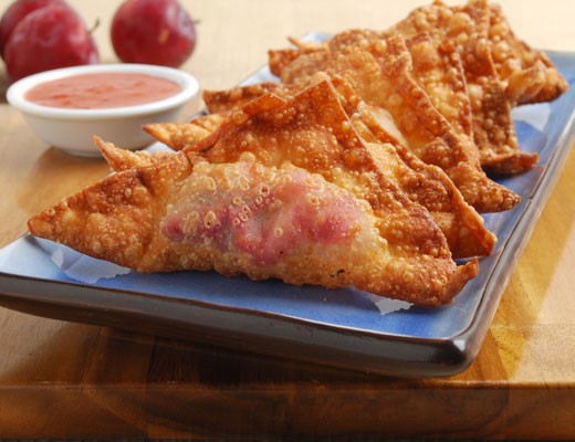 Image of Plum Bite Raisin Wontons with Brandy Dipping Sauce