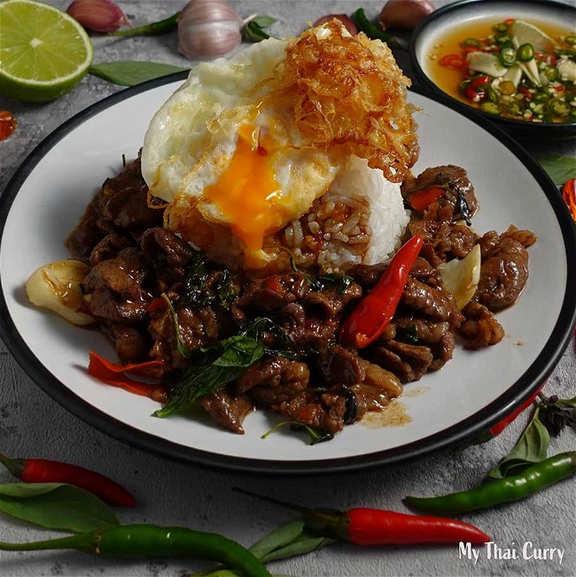 Image of Pad Kaprow or Stir fried beef with Thai Basil