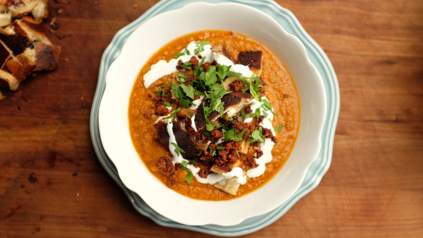 Image of Chipotle Tomato Soup with Grilled Cheese Croutons