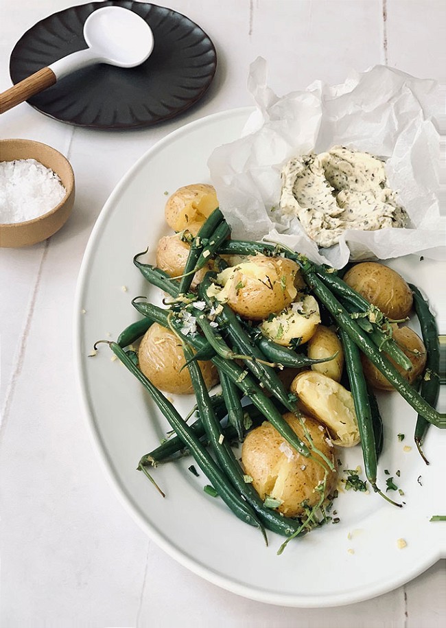 Image of Herb Butter with New Potatoes and Green Beans 