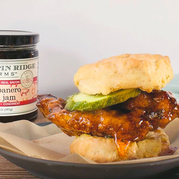Image of Hot Pepper Bacon Glazed Fried Chicken Biscuit