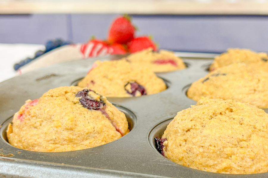 Whole Wheat Red White and Blue Berry Muffins