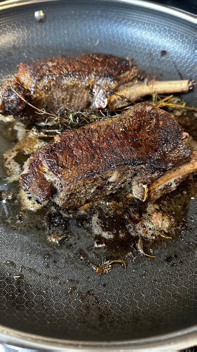 Image of Pan Seared Elk Rib Chops with Garlic and Herb Butter