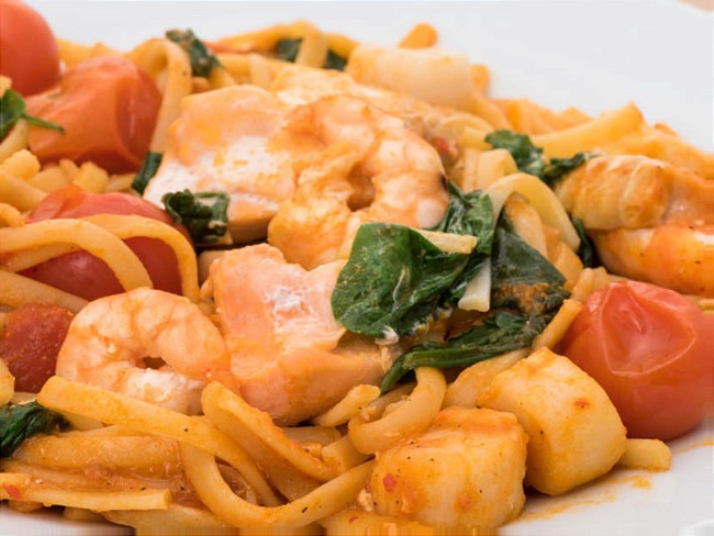 Image of Mediterranean-Inspired Shrimp Scallop Pasta Recipe