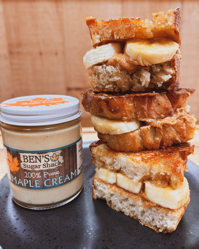Image of Ben’s Maple Cream, peanut butter, and banana sandwich