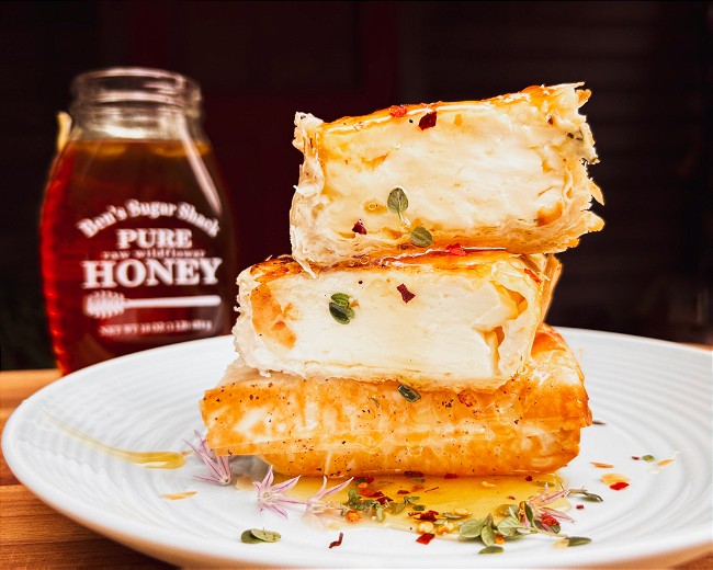 Image of Honey drenched baked Feta in Phyllo