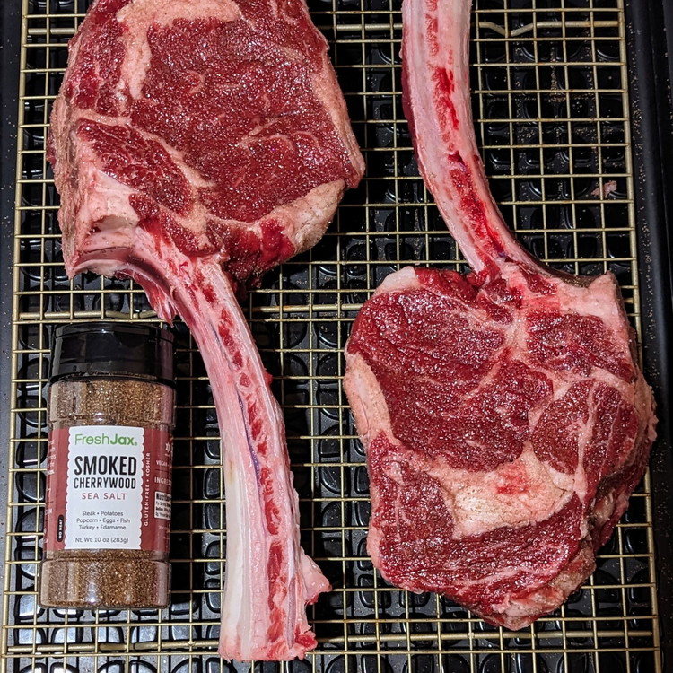 Image of Pat the steak dry with a paper towel.  Season all sides with Cherrywood Smoked Sea salt first, then apply the other seasonings (you can modify the other seasonings as you wish, but don't add anything with more salt because you...