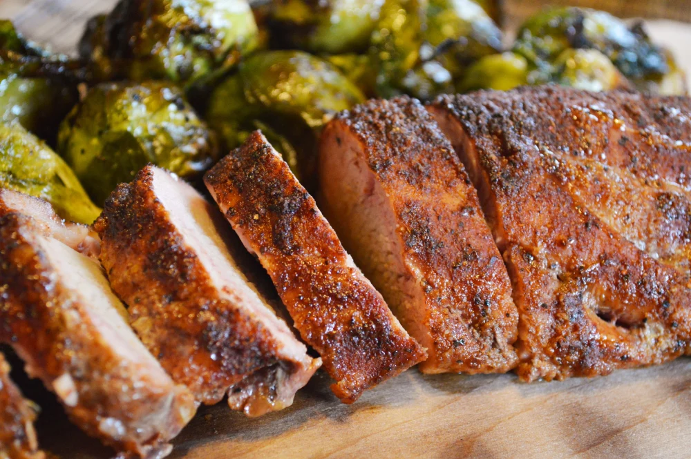 Cedar Plank Pork Tenderloin with Caramelized Brussels Sprouts