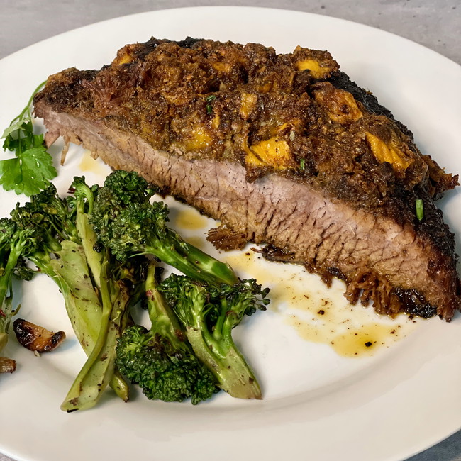 Image of beef brisket with mango salsa
