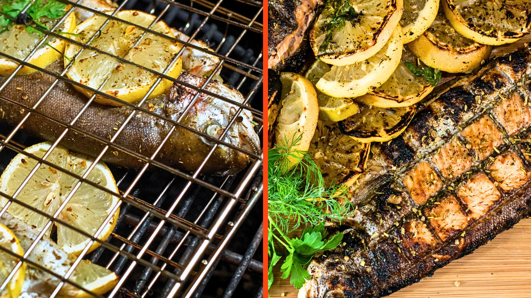 Image of Poissons entiers grillés avec le panier à griller tout usage