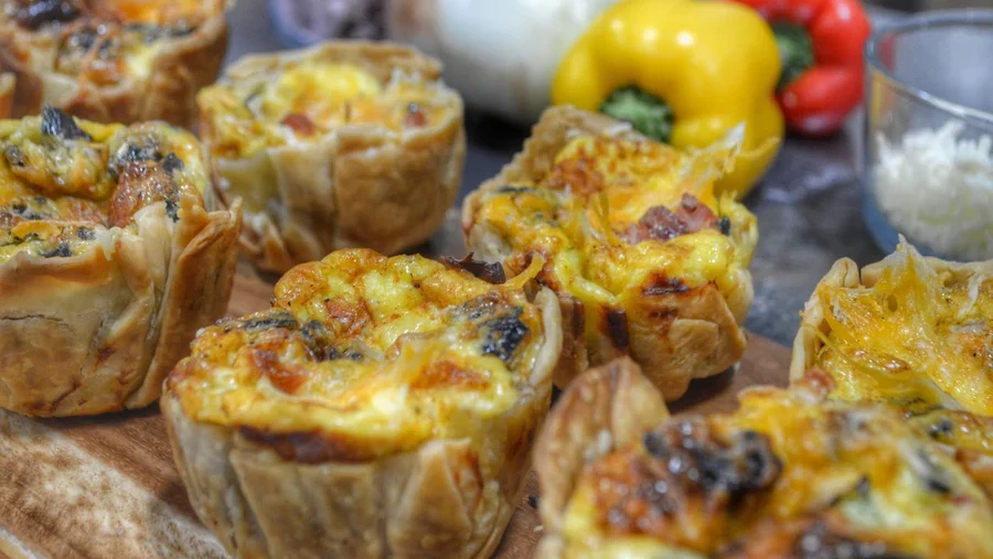 Image of Grilled Mini Quiche with Ham Steak and Veggies