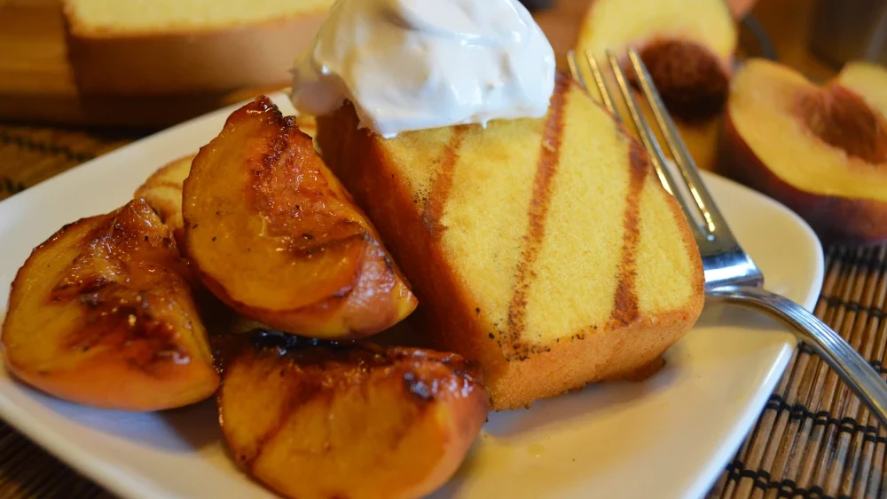 Image of Grilled Pound Cake with Moscato Glazed Peaches