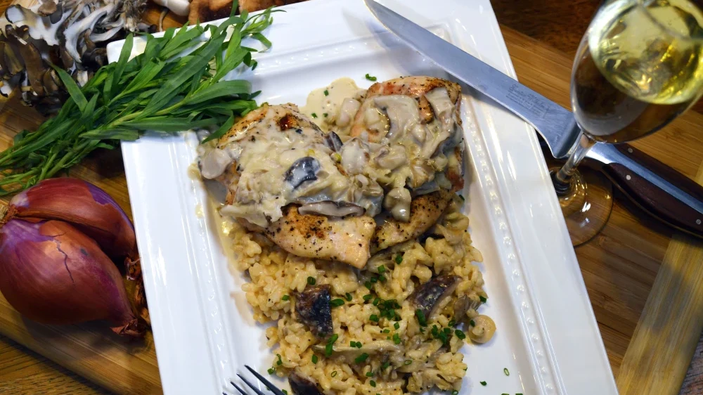 Image of Grilled Champagne Chicken with Smoked Wild Mushroom Risotto