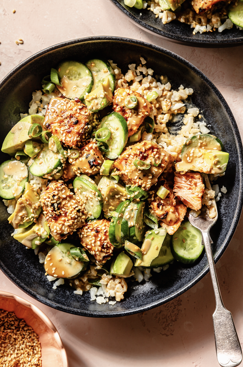 Image of Salmon Bite Bowls with Creamy Sesame