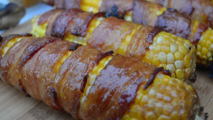 Image of Bacon Wrapped Coconut Curry Corn on The Cob