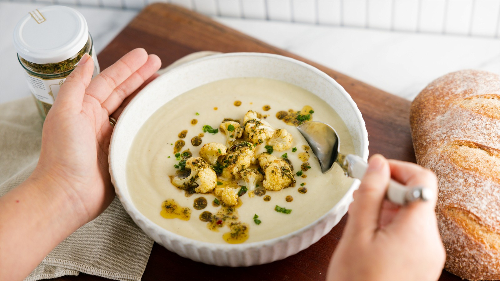 Image of Roasted Cauliflower Soup with Chimichurri