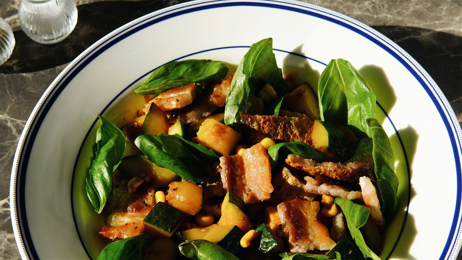 Image of Grilled Summer Squash and Corn Salad with Bacon