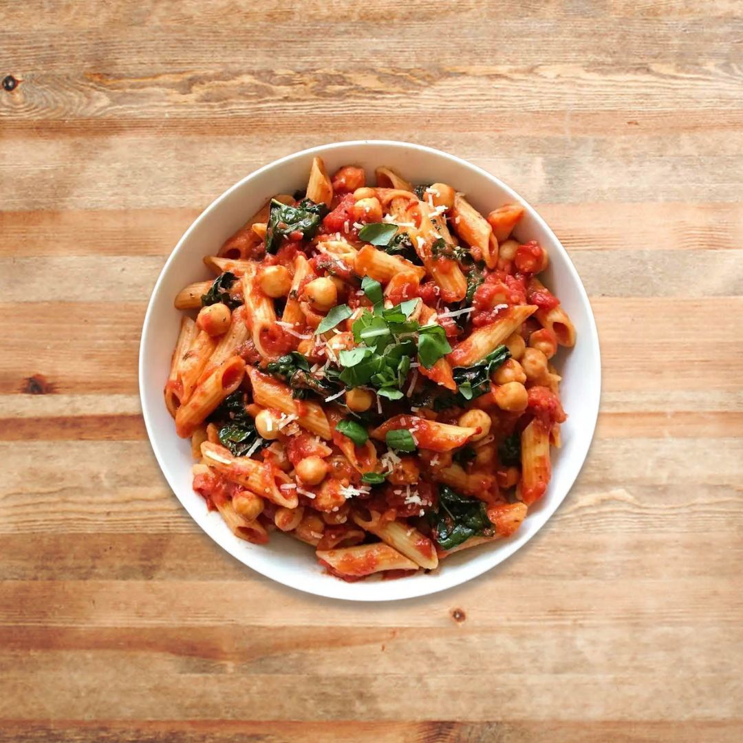 Vegetarian Harissa Pasta - Packed with veggies & protein