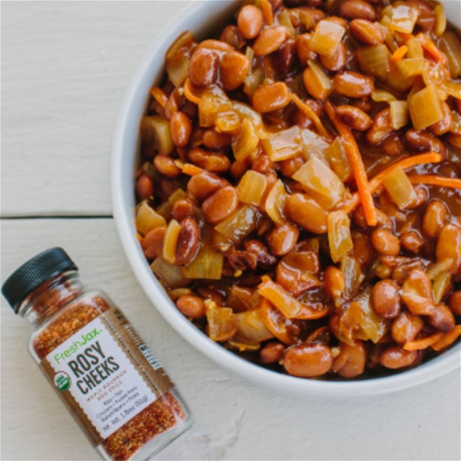 Image of BBQ Baked Beans Featuring Rosy Cheeks Maple Bourbon BBQ Rub