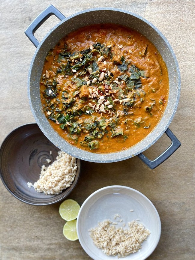 Image of Spiced Peanut Stew with Squash, Chard + Carlin Peas