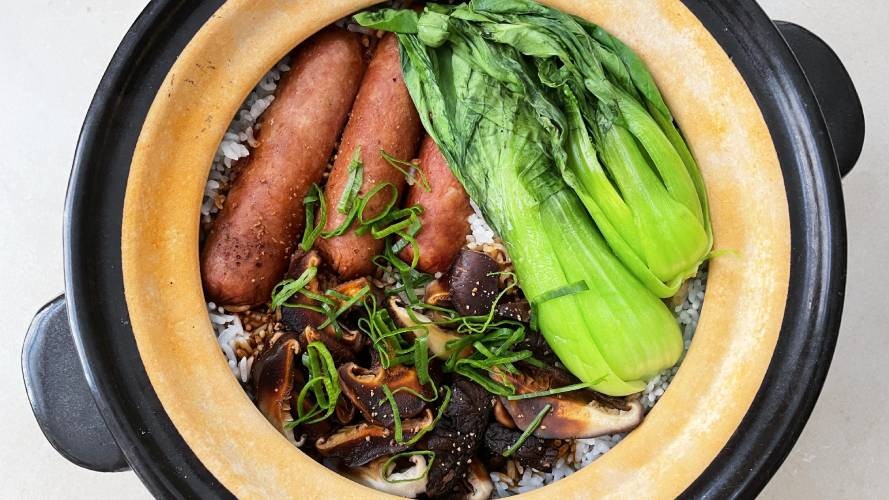 Image of Claypot Rice with Shiitake and Vegetarian Sausage