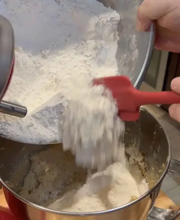 Image of Add dry blend to mixer, attach dough hook and gently...