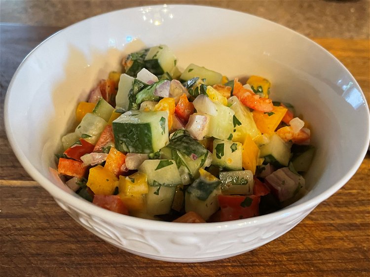 Image of Add all ingredients from cucumber salsa list and mix in...