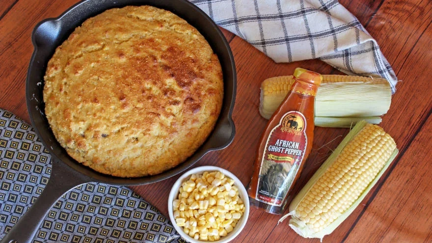 Image of Ghost Pepper Skillet Cornbread with Bacon and Cheese