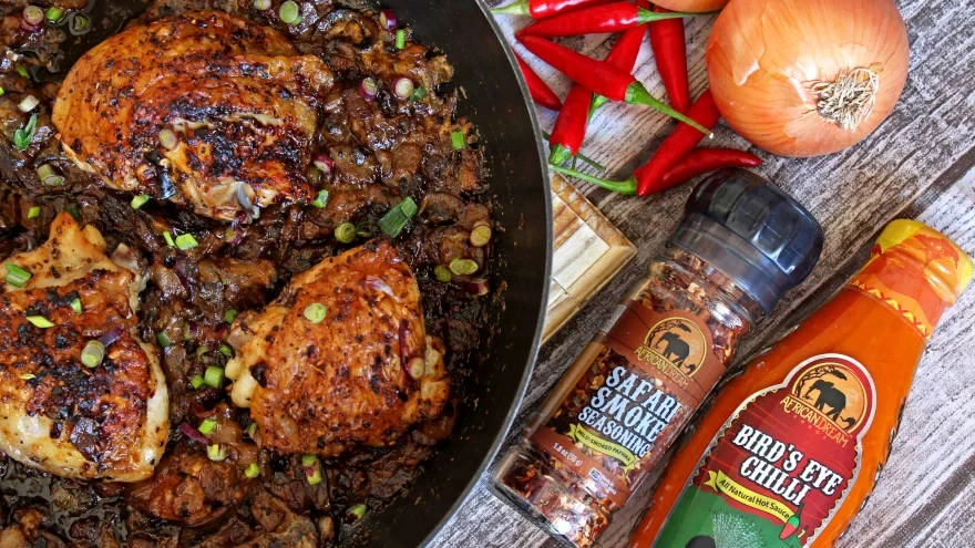 Image of Bird’s Eye Chicken Thighs with Smoky Mushroom Sauce