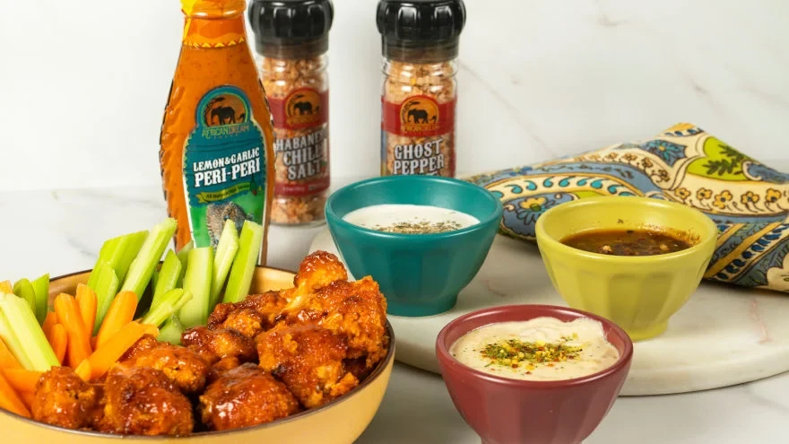 Image of Lemon & Garlic Peri-Peri Buffalo Cauliflower Wings with Tahini Dip