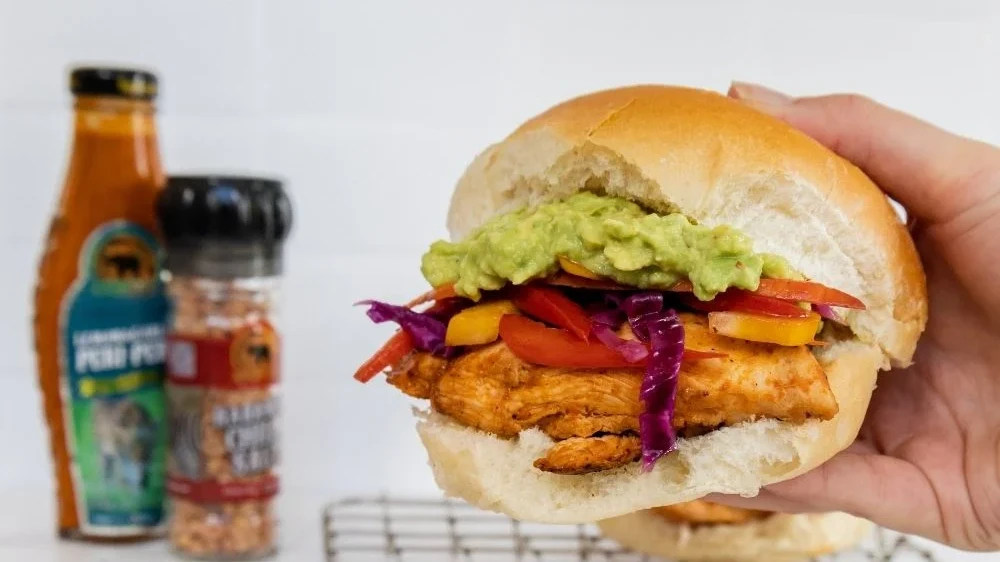 Image of Lemon & Garlic Peri-Peri Chicken Burgers with Smashed Avo