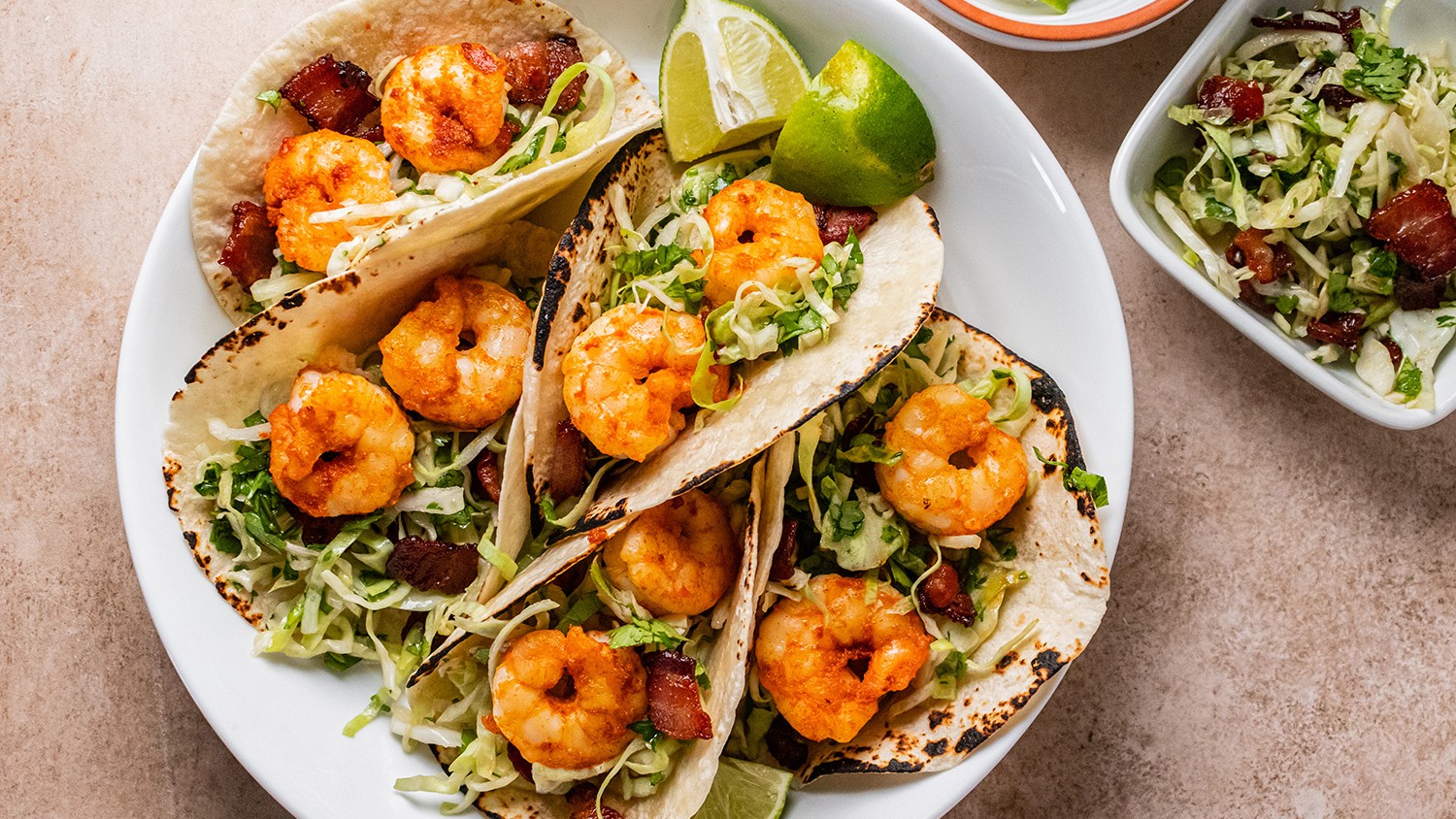 Image of Shrimp Tacos with Cilantro Lime Bacon Slaw
