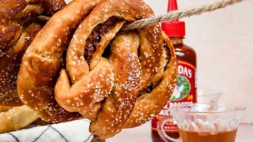 Image of Spicy Beef & Cheese Stuffed Pretzels with Honey Mustard Sauce
