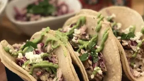 Image of Fish Tacos with Avocado-Cilantro Lime Crema