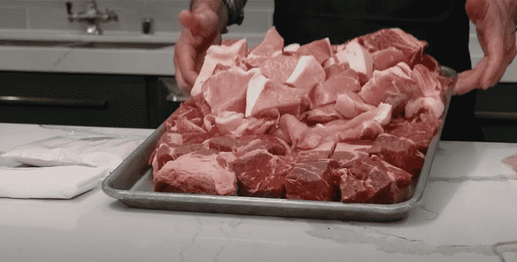 Image of Cut the meat into grinder sized pieces chunks and chill for at least 1 hour. This keeps your meat firm and prevents fat smearing. 