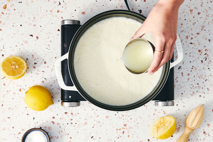 Recipe step 2: ADD lemon juice (or vinegar) to the milk mixtur...
