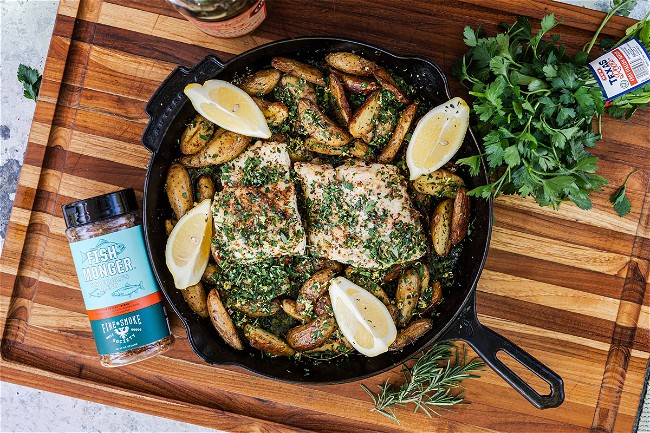 Image of Grilled Halibut with Fingerling Potatoes